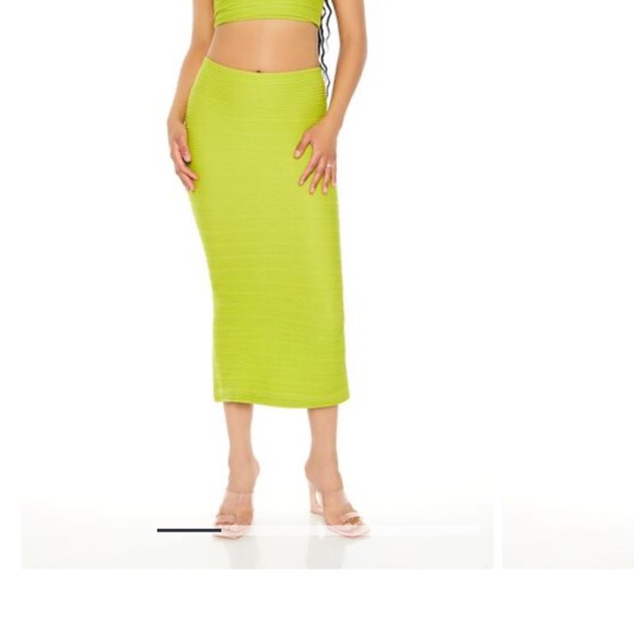 NWT forever 21 lime green neon maxi midi fitted stretchy skirt ribbed small - Picture 1 of 5